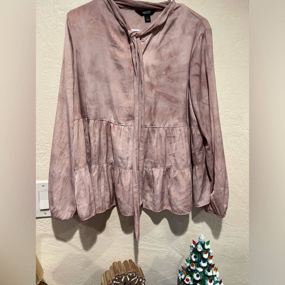 Simply Vera Wang light pink‎ blouse neck tie ruffle layers size large